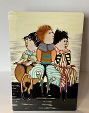 Ceramic Art Tile Textured Bicycle Riders 8 X 12 Hang Or Stand picture