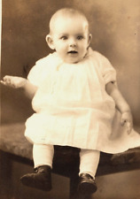 Old Original Vintage Antique Postcard Photo Beautiful Girl Baby Dress Bench RPPC picture
