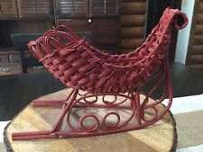 Vintage Rattan Wicker Sleigh Sled Red Christmas Holiday Decor Nostalgic  picture