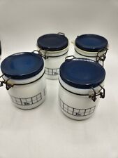 Vintage Wheaton ETC Milk Glass Jar 1/2 Liter Canister Storage Navy Blue - Qty 4 picture