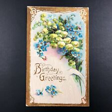 Postcard Antique Vintage Birthday Gold Gilt Pretty Floral Bouquet Germany old picture