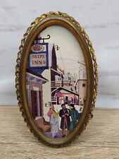 Antique Small Brass Oval Standing Photo Frame Easel Back Twist Rope Colonial picture