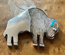 NATIVE AMERICAN STERLING SILVER AND TURQUOISE BUFFALO PIN/PENDANT EXCELLENT picture