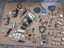 VINTAGE JUNK DRAWER KNIVES, COINS, RINGS, PINS, PISTOL HANDLES, WATCH MOVEMENTS picture