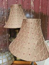 PAIR Cocoa Brown Silk LAMP SHADES 6x11x14 Bell  Geometric Repeated Attached Harp picture