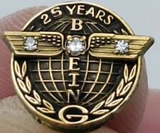 Boeing 25 Year Service Pin 1/10 10K Gold Filled 3 Diamonds Totem Airplane Globe picture