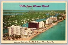 Hello From Miami Beach Hotel Atlantic Ocean Florida Aerial View Postcard picture