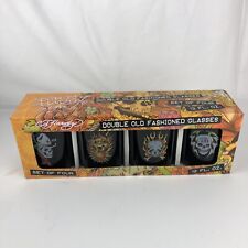 Ed Hardy Double Old Fashioned Glasses Set Of 4 12 Oz Color Black  picture