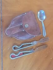 GEO SCHRADE 1940s-50s BOY SCOUT UTENSIL KIT Mess Knife Fork Spoon Leather Sheath picture