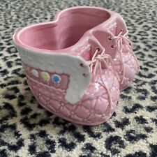 VTG Napco Ceramic Planter DBL Baby Boot Planter W/ Laces Girl Pink shower Decor picture