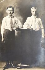 Suspenders & Ties Two Handsome Boys Antique Vintage Photo AZO RPPC 1904-1918 picture