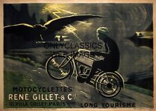 1914 RENE GILLET PARIS MOTORCYCLE P. RIBERA ART POSTER FANTASTIC GRAPHICS HAWK picture