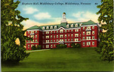 Vtg 1930s Middlebury College Hepburn Hall Vermont VT Unused Linen Postcard picture