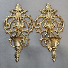 Vintage Wall Sconce Gold Metal Candle Holder Pair Two Adults MCM 11