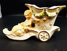 Vintage Coventry Planter Porcelain Winged Cherub Rides Snail w/Carriage #5506A picture