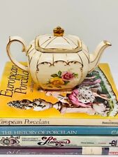 Vintage Sadler England Teapot, Cube Shaped Roses Floral , Gold Trim picture
