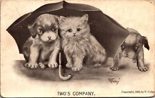 Postcard  Two's Company - Cat & Dog Under Umbrella, Sad Dog - c1909 -a/s V Colby picture