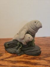 Vintage Manatee and Baby Figurine Sandstone Art Hand Made 1994 Beautiful   picture