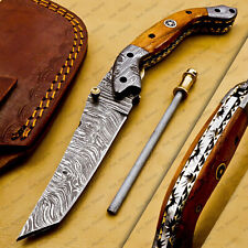 Custom Handmade Damascus Knife Pocket Stunning Folding Knife + Sheath picture