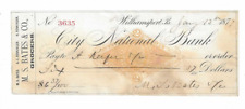 1877 Williamsport PA, M.S. Bates & Co. Grocers Check, Bates & Renninger picture