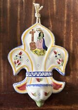 Vintage French Ceramic Henriot Quimper Signed Holy Water Font/Benitier; 5x3.75” picture