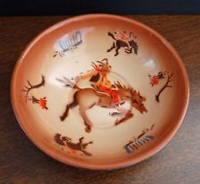 Vintage Enamelware Cowboy Bucking Bronco Rodeo Western Theme Cereal Bowl picture