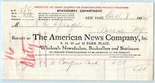 Ephemera BILLHEAD RECEIPT American News Company Stationery Dept NY 12/8 1922 picture