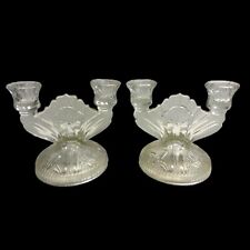 Antique “Iris” Clear Double Light Candle Holder Jeanette Glass Circa 1928 picture