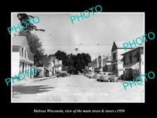 OLD POSTCARD SIZE PHOTO OF MELROSE WISCONSIN THE MAIN St & STORES c1950 picture