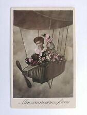 cpa SURREALISM AVIATION BALLOON AIRSHIP CHILD MY SMILE & FLOWERS picture