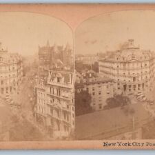 c1880s New York City, NY Post Office Real Photo Streetcar Trolley Stereoview V40 picture