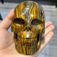 775g Natural tiger's-eye Quartz Hand Carved skull Crystal Reiki Healing gift picture