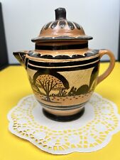 Vintage Mexican Terra-cotta/Red Clay Lidded Pottery Teapot Squirrel & Trees picture