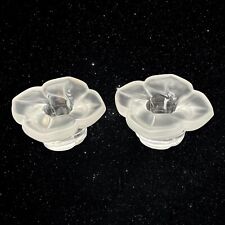 Pair Of J.G. Durand France Frosted Crystal Glass Floral Candle Holders 1”T 3”W picture
