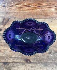 Large Vintage Rare Amethyst Purple Black Pressed Cut Glass bowl Pinwheel Star picture