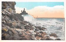 D1610 2 People on Rocks Watching Pacific Ocean Waves California Vintage Postcard picture