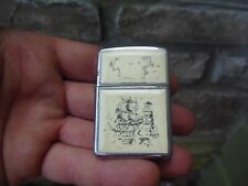 Vintage 90's Scrimshaw Ship And Lighthouse Double Sided Zippo Lighter Works picture