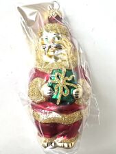 PATRICIA BREEN Santa Paws Glass Cat Christmas Ornament Red Gold 5