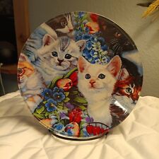 Cute Kittens Glass Plate/Snack Tray/Unique Candle Holder/Fancy Cat Dish picture