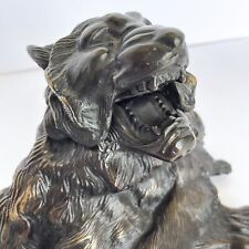 Antique Bronze Lion Inkwell ~ Figural Roaring Lion Open Mouth ~ Cat Stash Box picture