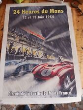 Rare 1954 Antique 24h00 Le Mans Canvas Printed Aco Edition Poster picture