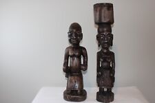 Vintage African Wood Tribal Antique Hand Carved Wood Statue SET Man&woman picture