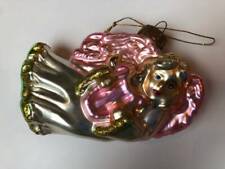 Vintage ANGEL Pink Glitter Mercury Blown Glass Christmas Tree Ornament Rare 4.5