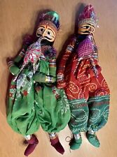 2 Vintage Rajasthan Indian handmade musician puppets picture