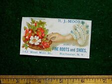 1870s-80s R. J. Moore Fine Boots & Shoes, Lovely Hand Floral Trade Card F14 picture