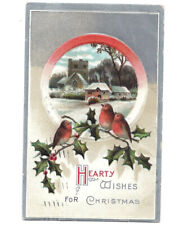 c.1909 Hearty Wishes For Christmas Red Birds Postcard POSTED picture