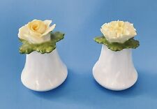 Vtg Aynsley Fine Bone China Salt & Pepper Set White With Yellow Flowers S&P EUC picture