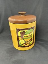 Vintage 1973 BISQUICK METAL Storage Tin Canister w/ Wood Knob, Recipes, Ransburg picture