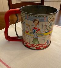 Vintage  HAND-I-SIFT  1950'S KITCHEN  Red HANDLE SIFTER w/ Patd # Great Graphics picture