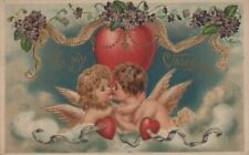 Vintage Postcard AWESOME VALENTINES DAY CARD EMBOSSED Cupids Posted picture